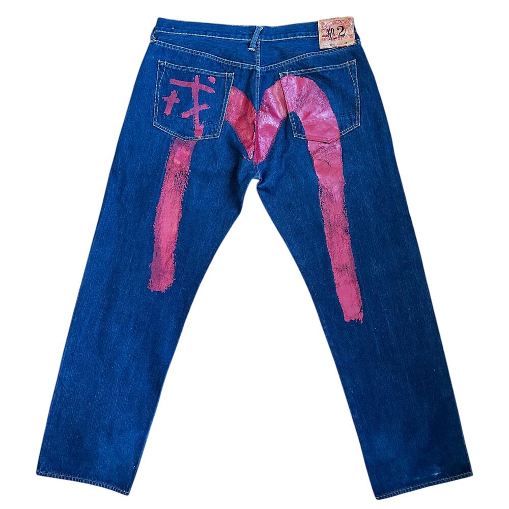 40” Waist Evisu 2001 Red Painted Gulls Denim Jeans